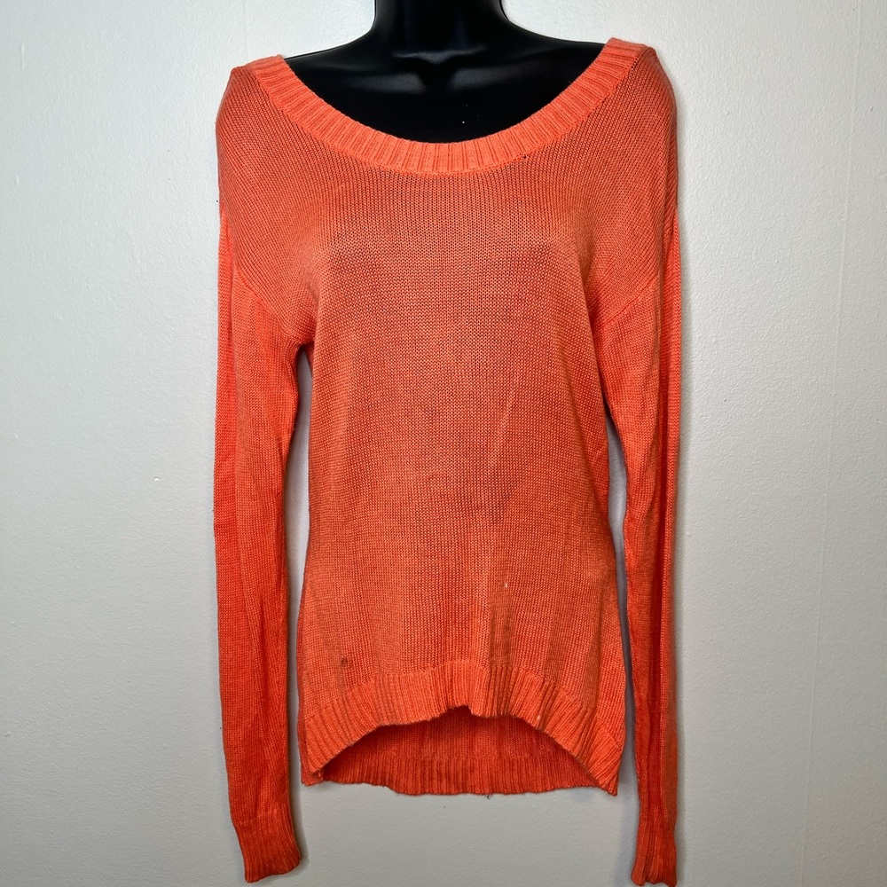MATERIAL GIRL BRAND  Coral Sweater XS  Cut Out Back Long Length. Long Sleeve